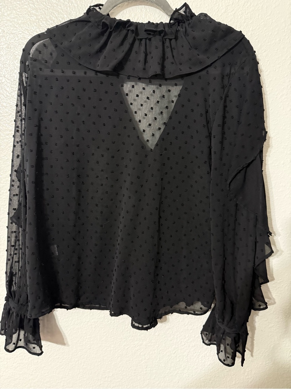 Zara Black Swiss Dot Ruffle Blouse Size M - Picture 4 of 4